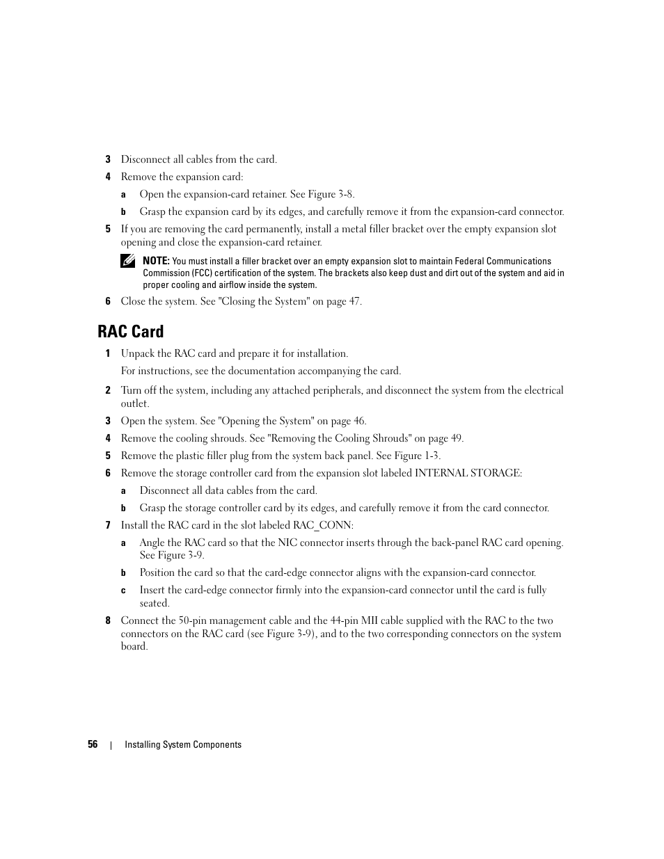 Rac card | Dell PowerEdge 6950 User Manual | Page 56 / 166