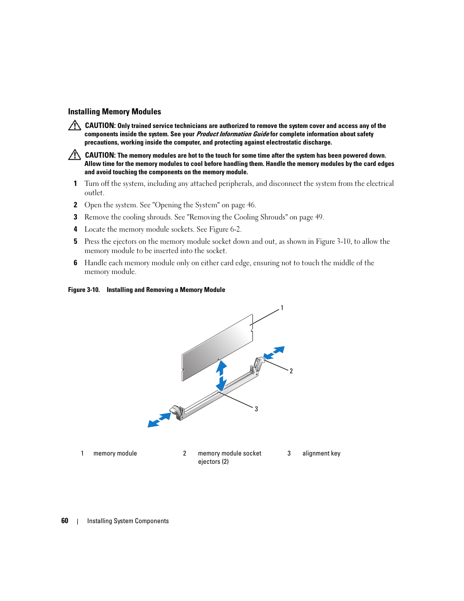 Installing memory modules | Dell PowerEdge 6950 User Manual | Page 60 / 166