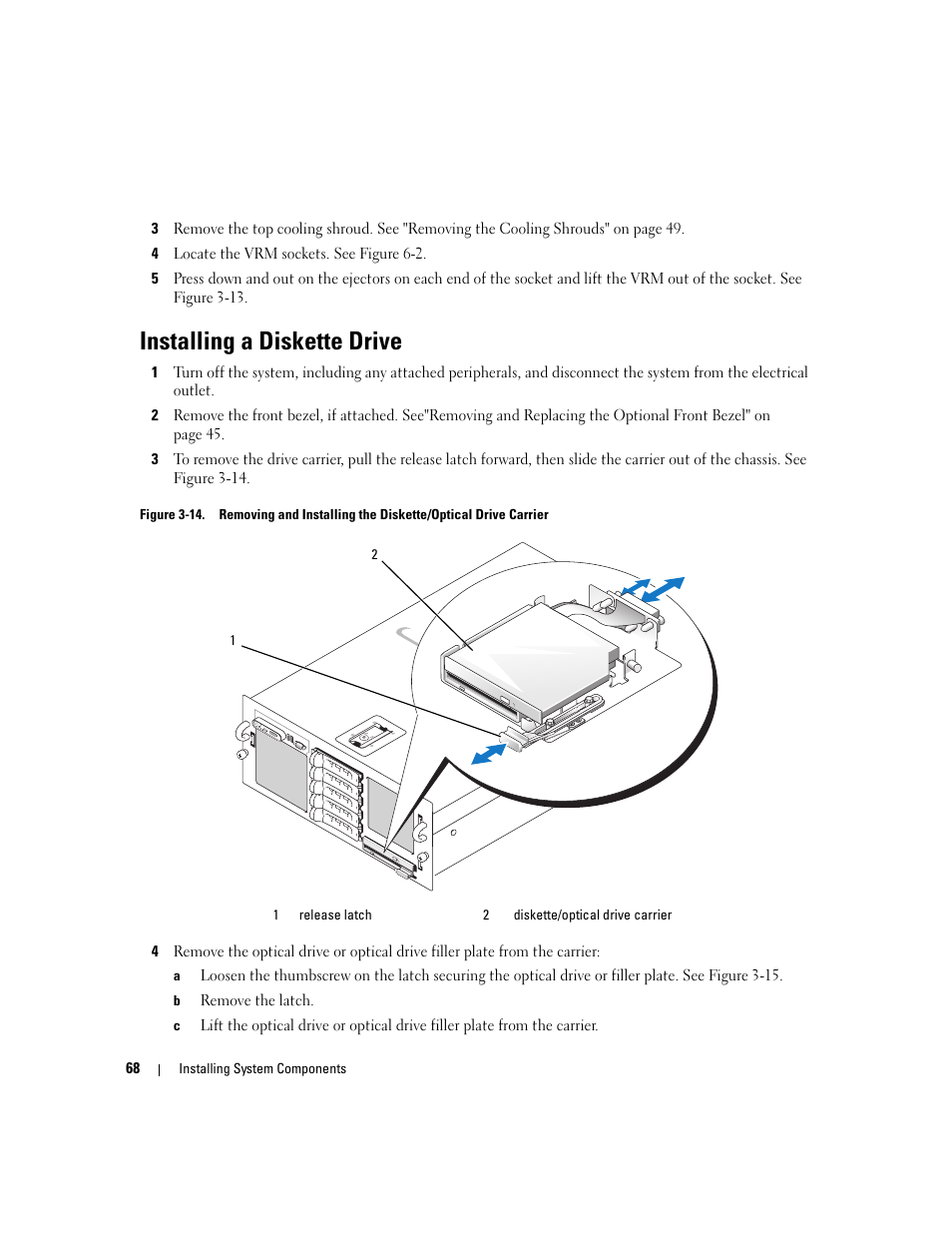 Installing a diskette drive | Dell PowerEdge 6950 User Manual | Page 68 / 166