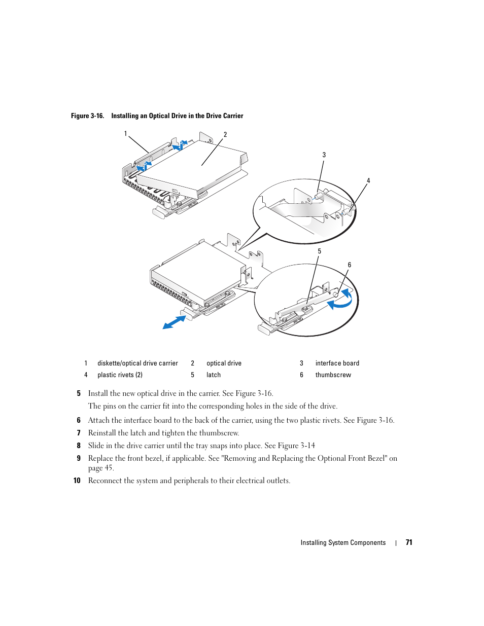 Optical drive or filler plate. see figure 3-16 | Dell PowerEdge 6950 User Manual | Page 71 / 166