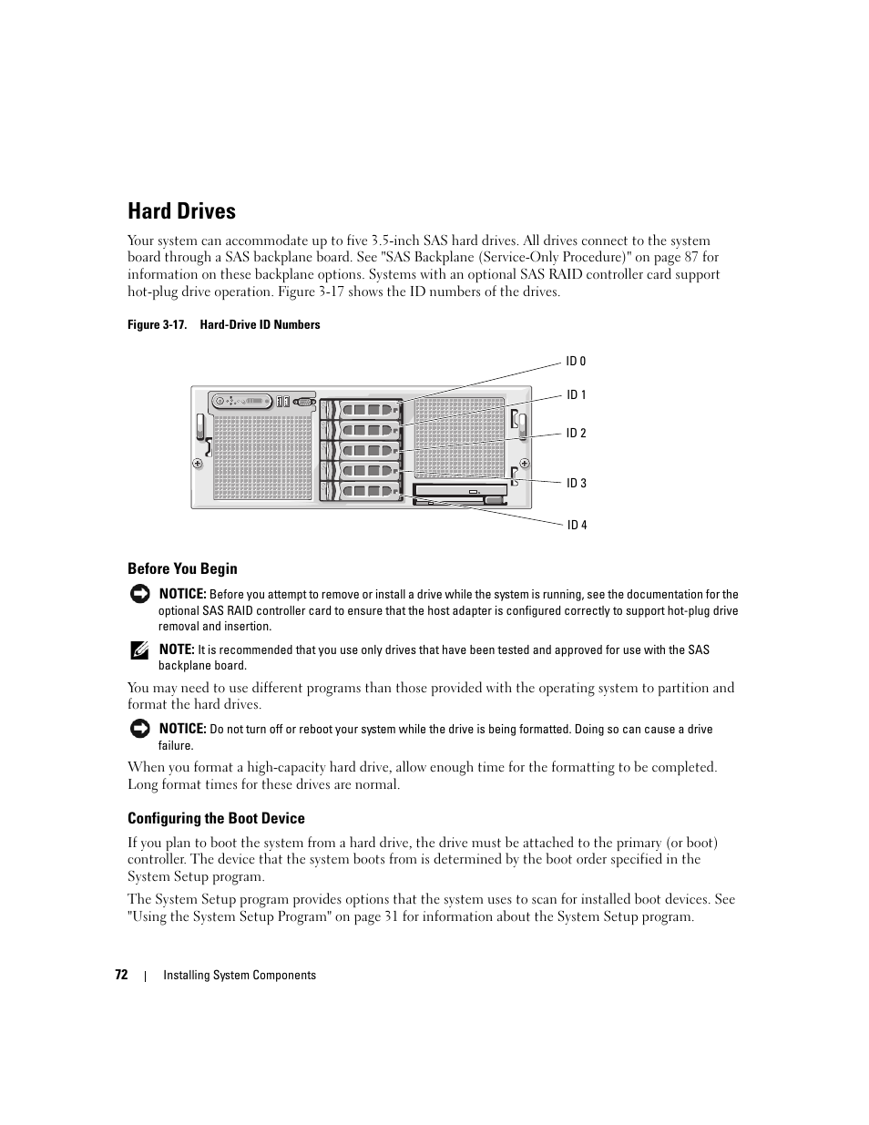 Hard drives, Before you begin, Configuring the boot device | Dell PowerEdge 6950 User Manual | Page 72 / 166