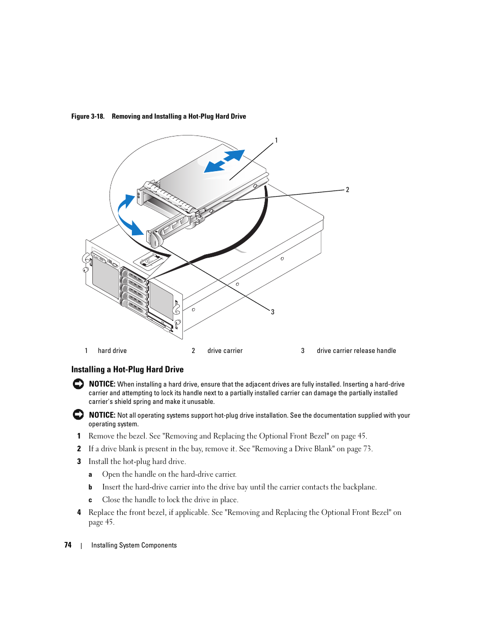 Installing a hot-plug hard drive, Figure 3-18 | Dell PowerEdge 6950 User Manual | Page 74 / 166