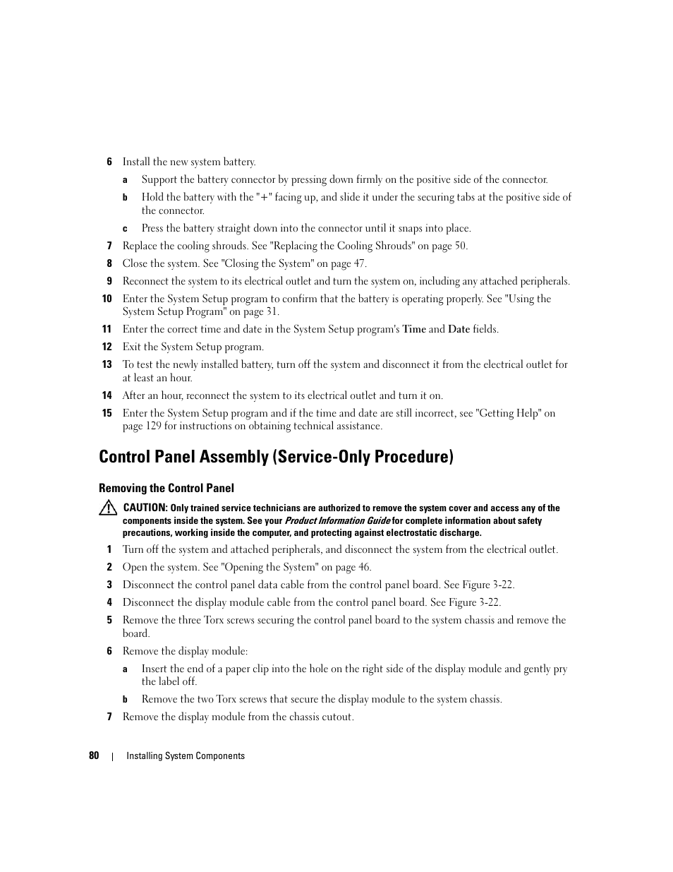Control panel assembly (service-only procedure), Removing the control panel | Dell PowerEdge 6950 User Manual | Page 80 / 166