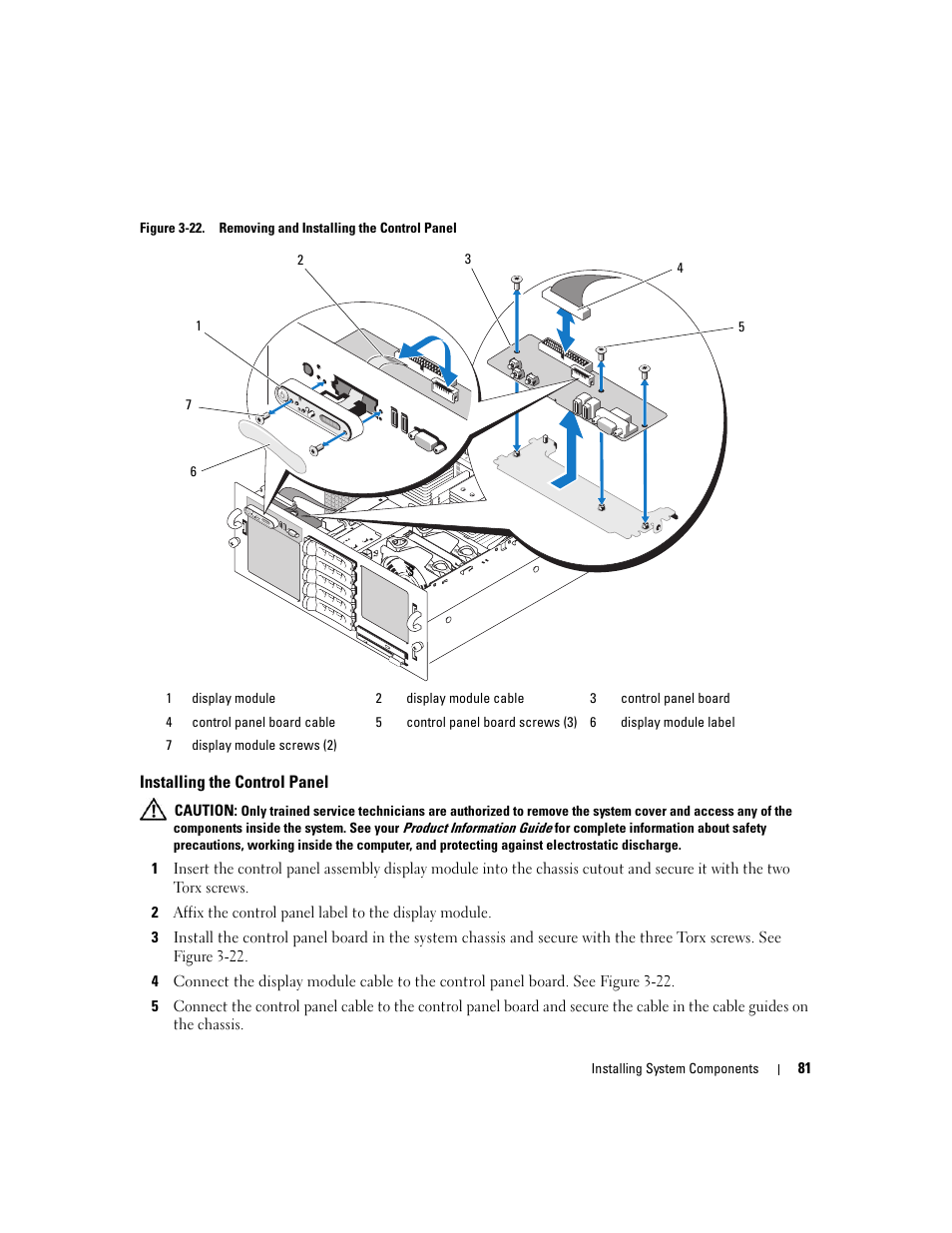 Installing the control panel, See figure 3-22 | Dell PowerEdge 6950 User Manual | Page 81 / 166