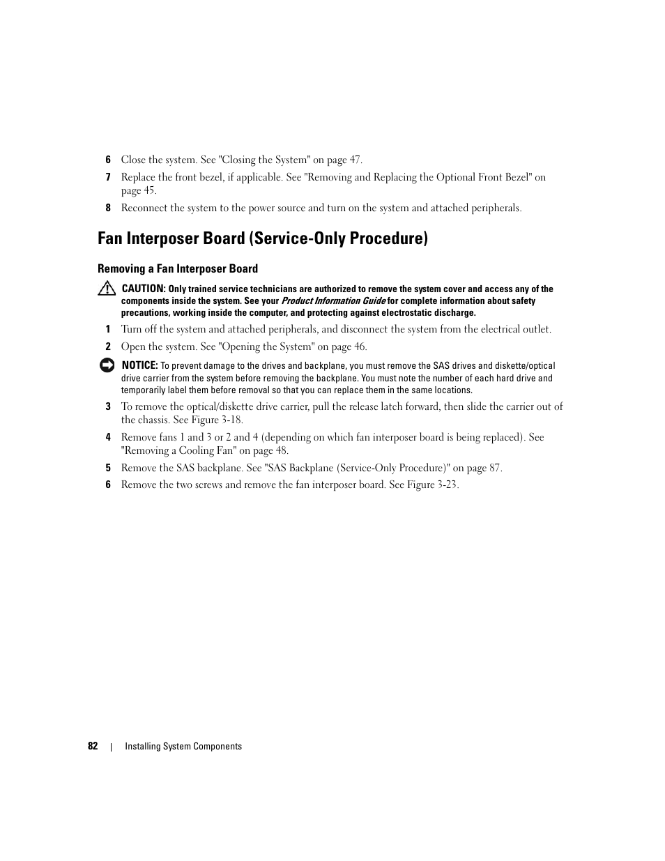 Fan interposer board (service-only procedure), Removing a fan interposer board | Dell PowerEdge 6950 User Manual | Page 82 / 166