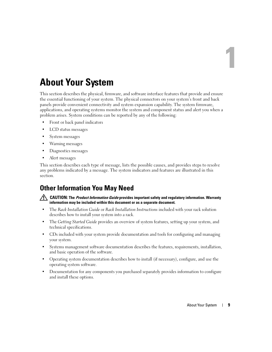 About your system, Other information you may need | Dell PowerEdge 6950 User Manual | Page 9 / 166