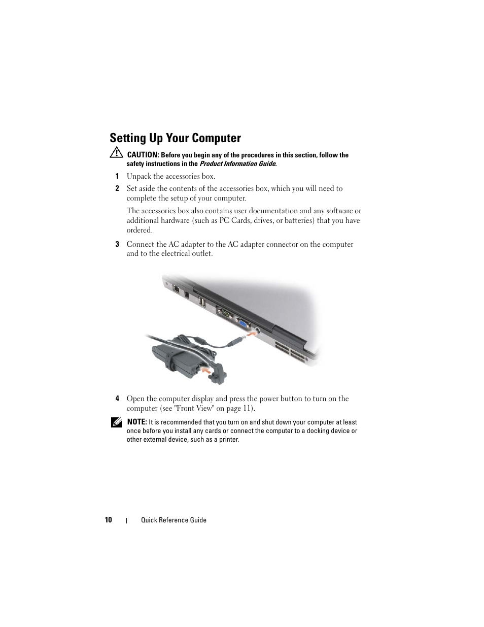 Setting up your computer | Dell Precision M2300 (Late 2007) User Manual | Page 10 / 244