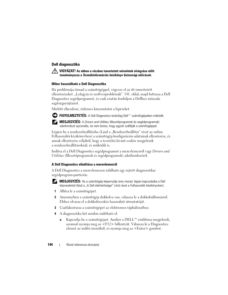 Dell diagnosztika | Dell Precision M2300 (Late 2007) User Manual | Page 144 / 244