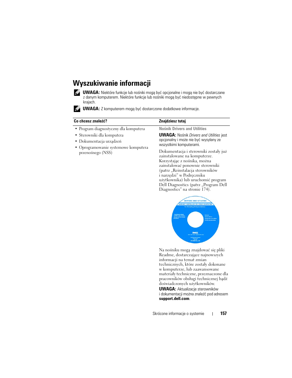 Wyszukiwanie informacji | Dell Precision M2300 (Late 2007) User Manual | Page 157 / 244