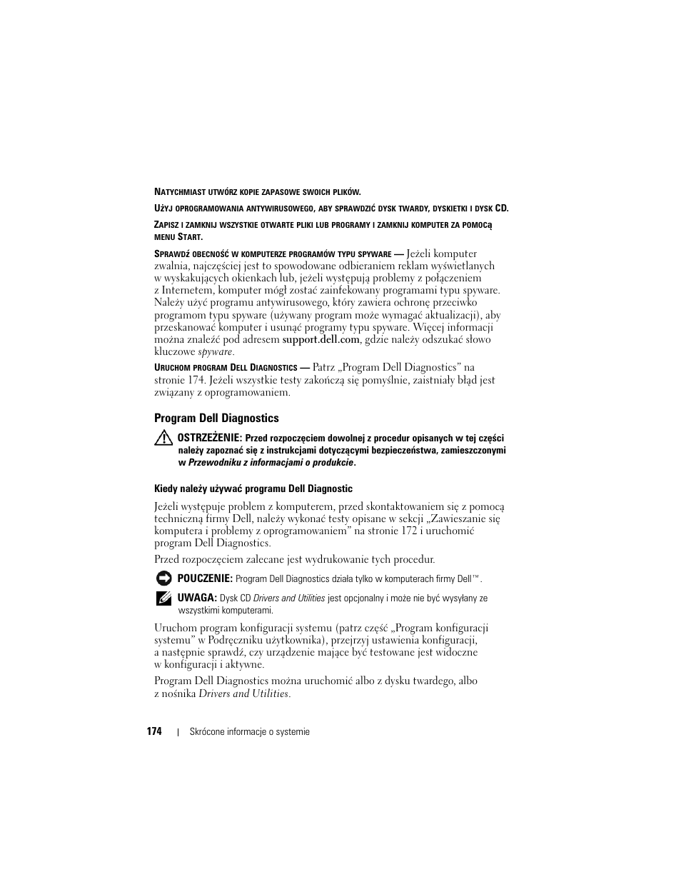 Program dell diagnostics | Dell Precision M2300 (Late 2007) User Manual | Page 174 / 244