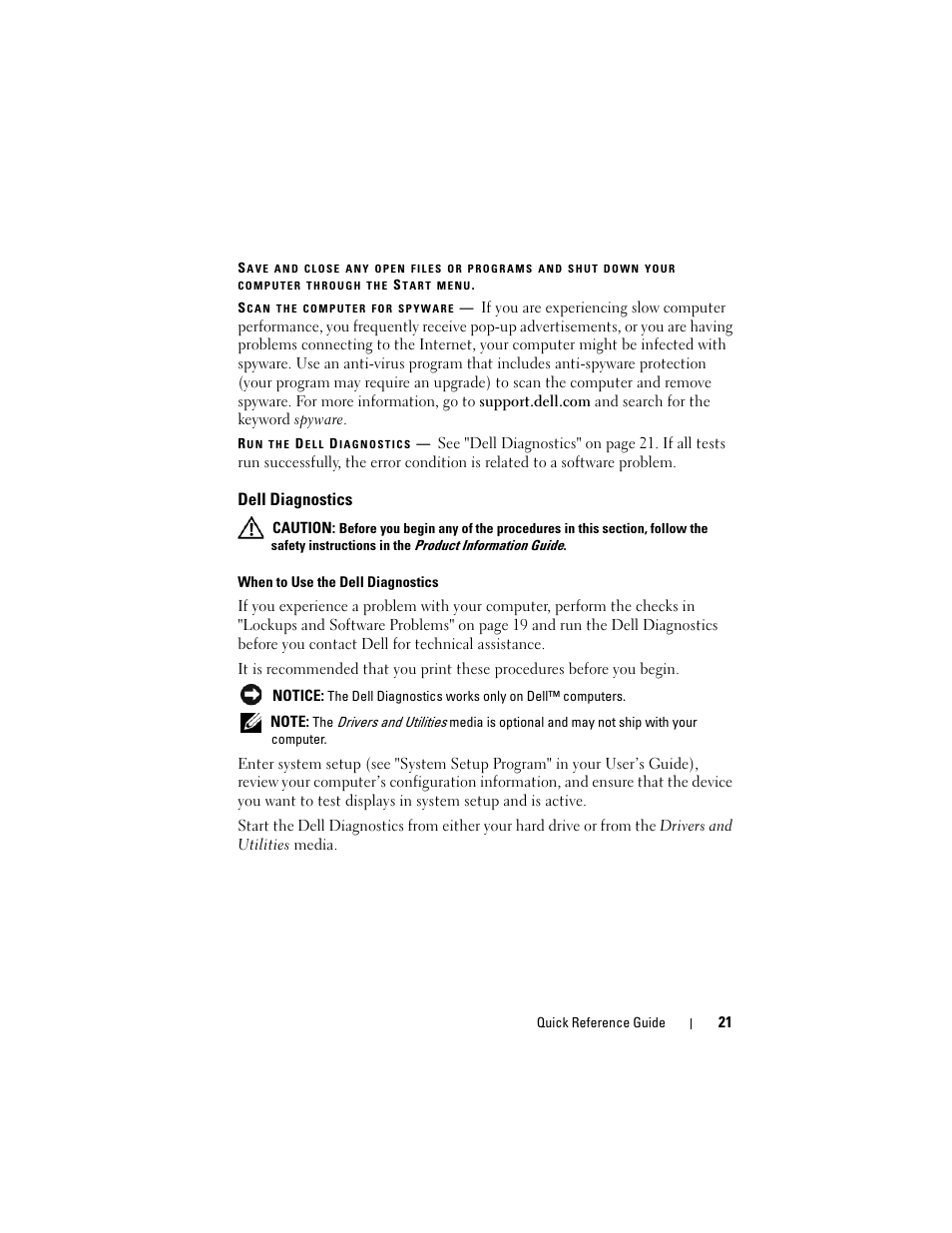 Dell diagnostics | Dell Precision M2300 (Late 2007) User Manual | Page 21 / 244