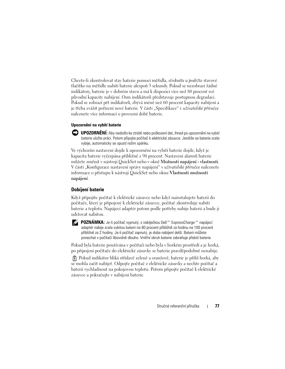 Dobíjení baterie | Dell Precision M2300 (Late 2007) User Manual | Page 77 / 244