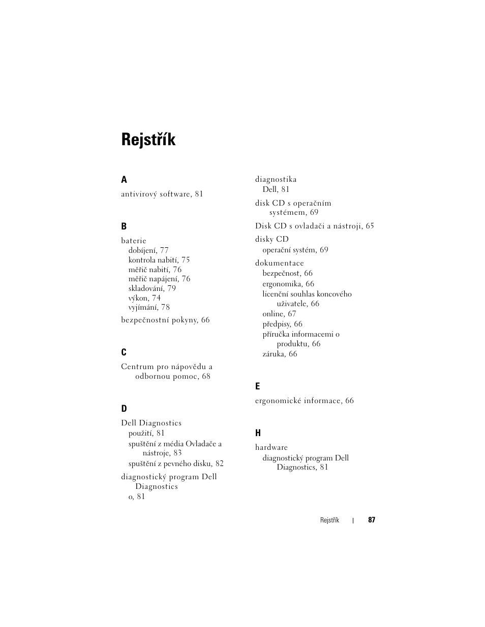 Rejstřík | Dell Precision M2300 (Late 2007) User Manual | Page 87 / 244