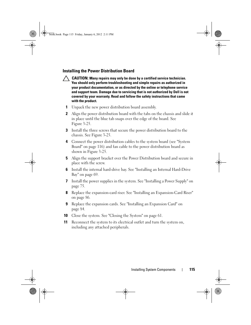 Installing the power distribution board | Dell DR4000 User Manual | Page 115 / 156