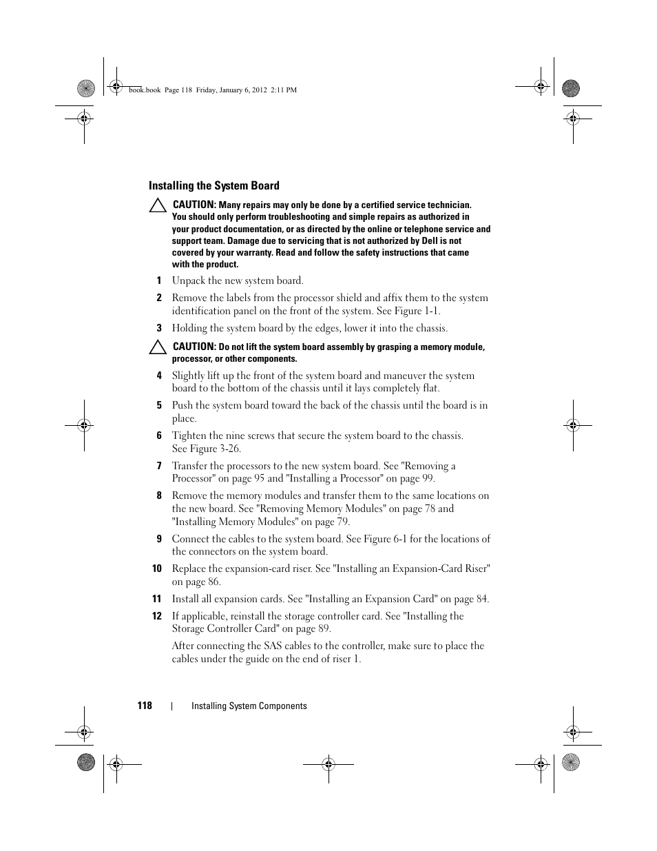 Installing the system board | Dell DR4000 User Manual | Page 118 / 156