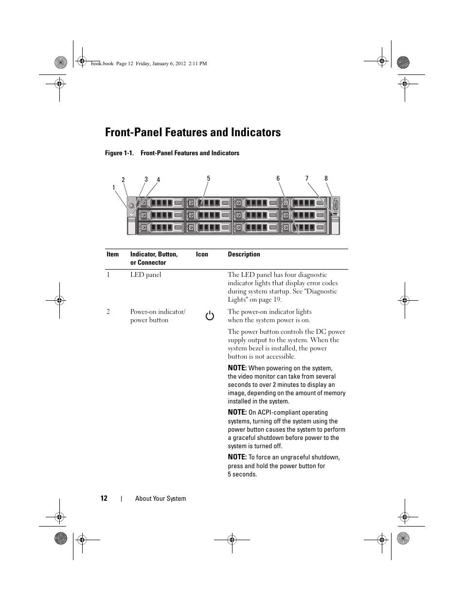 Front-panel features and indicators | Dell DR4000 User Manual | Page 12 / 156