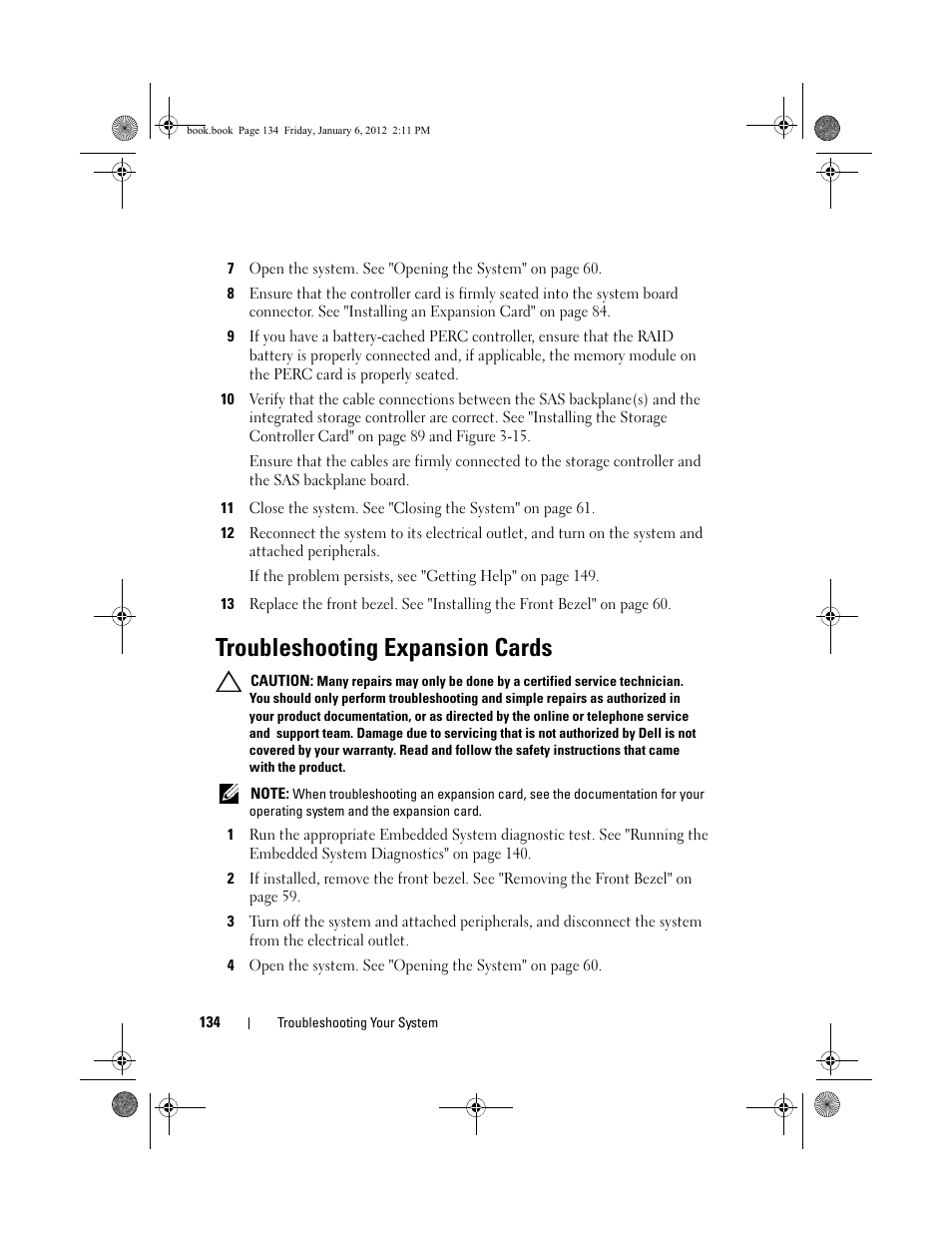 Troubleshooting expansion cards, See "troubleshooting expansion, Troubleshooting | Expansion cards" on | Dell DR4000 User Manual | Page 134 / 156
