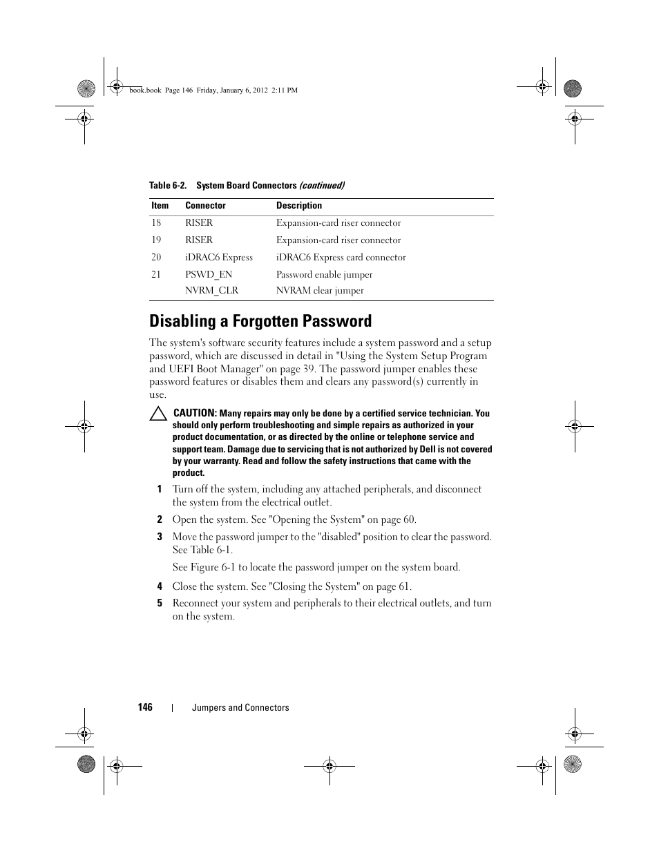 Disabling a forgotten password | Dell DR4000 User Manual | Page 146 / 156