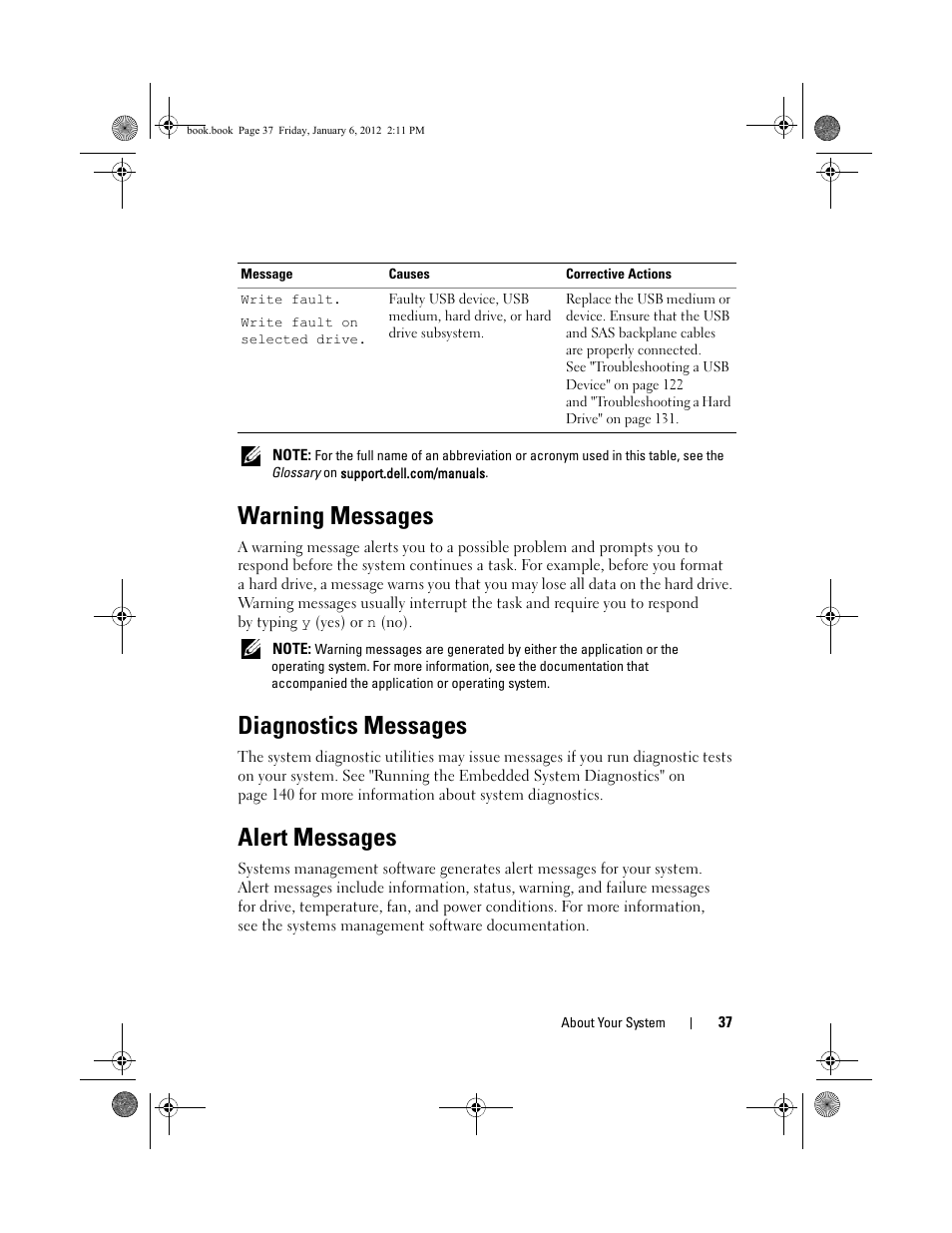 Warning messages, Diagnostics messages, Alert messages | Dell DR4000 User Manual | Page 37 / 156
