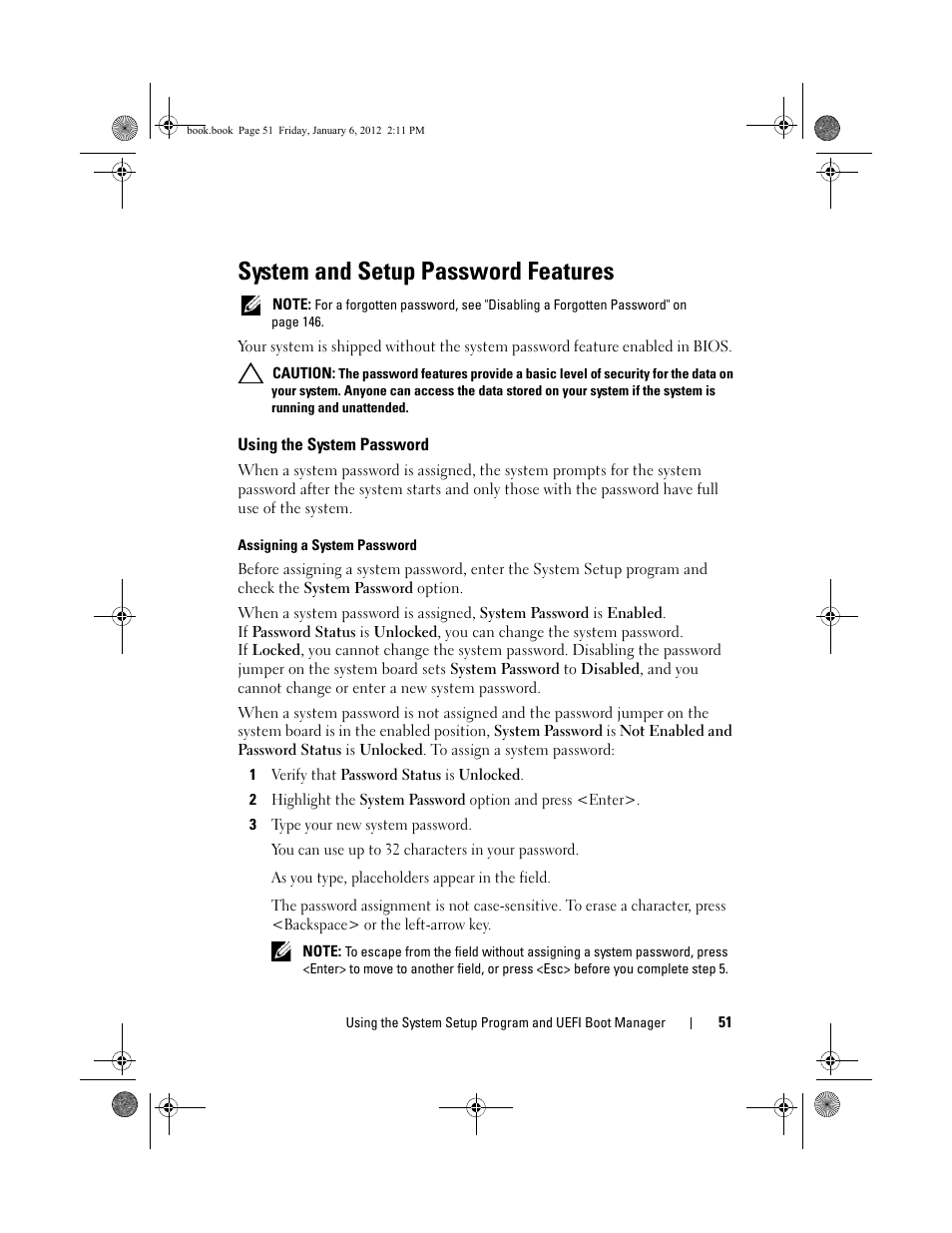 System and setup password features, Using the system password, Assigning a system password | Using the system, N, see "using the system password | Dell DR4000 User Manual | Page 51 / 156