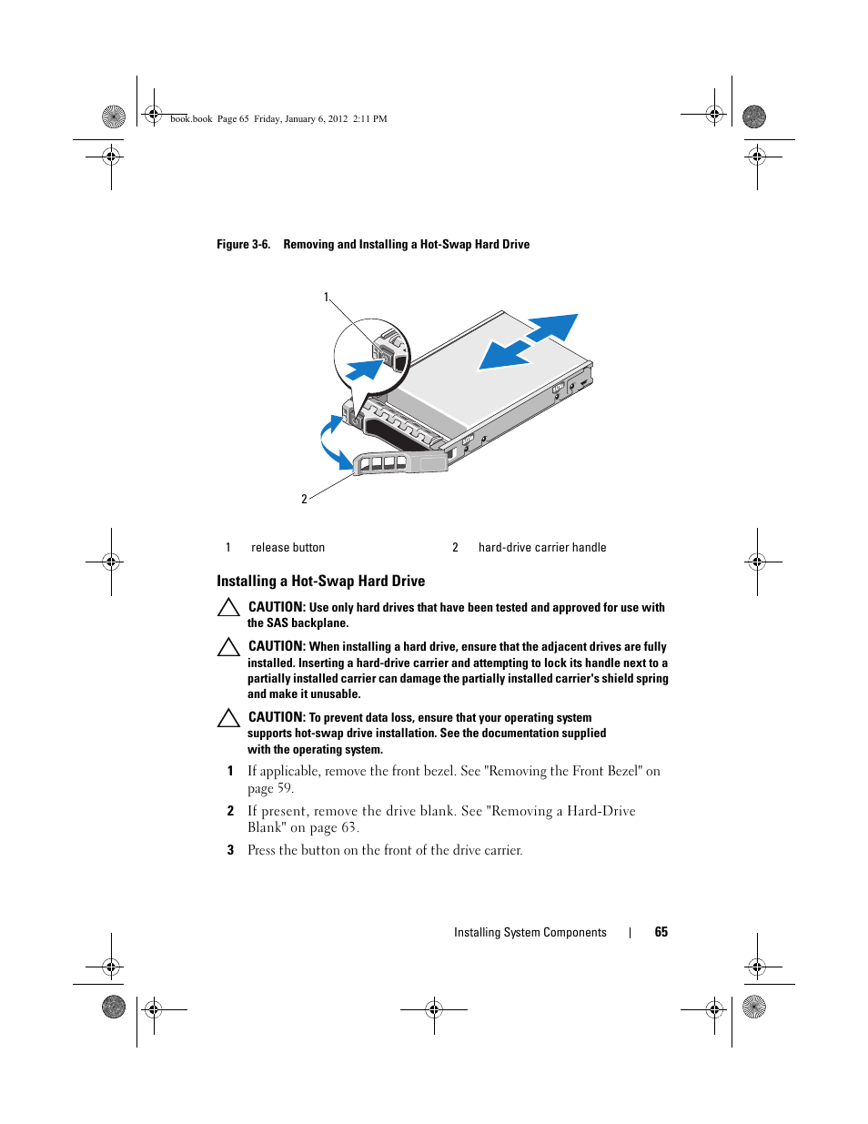 Installing a hot-swap hard drive | Dell DR4000 User Manual | Page 65 / 156