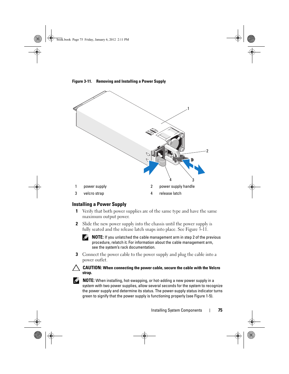 Installing a power supply | Dell DR4000 User Manual | Page 75 / 156