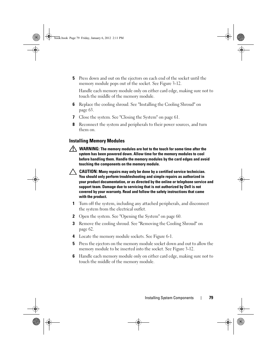 Installing memory modules | Dell DR4000 User Manual | Page 79 / 156
