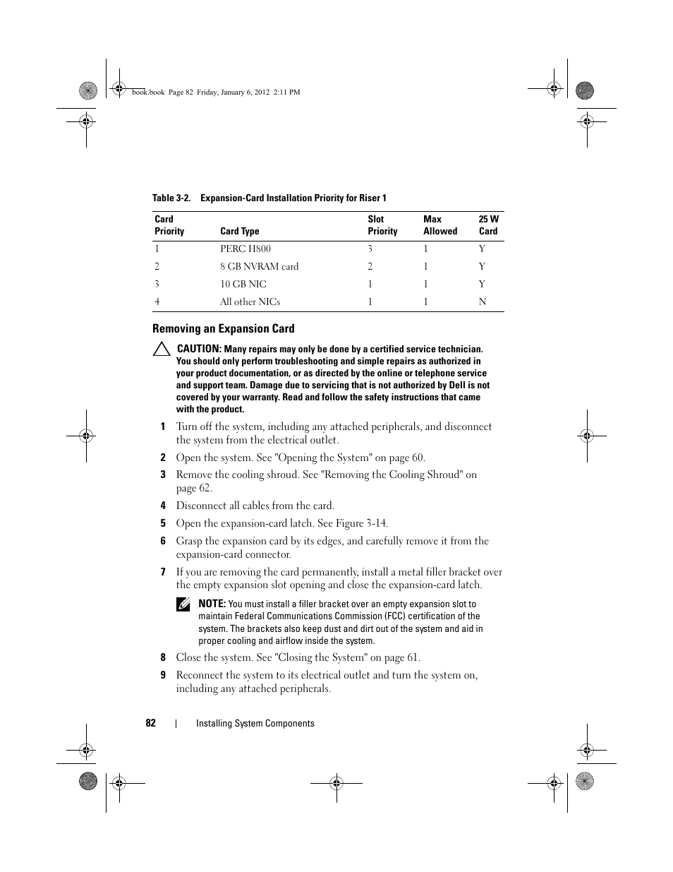 Removing an expansion card | Dell DR4000 User Manual | Page 82 / 156