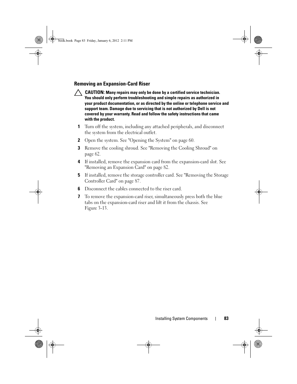 Removing an expansion-card riser | Dell DR4000 User Manual | Page 83 / 156