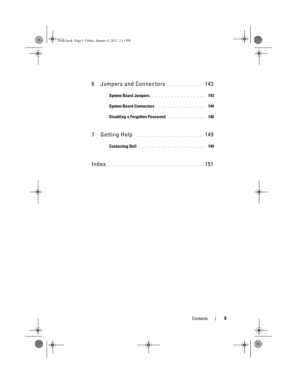 6 jumpers and connectors, 7 getting help, Index | Dell DR4000 User Manual | Page 9 / 156