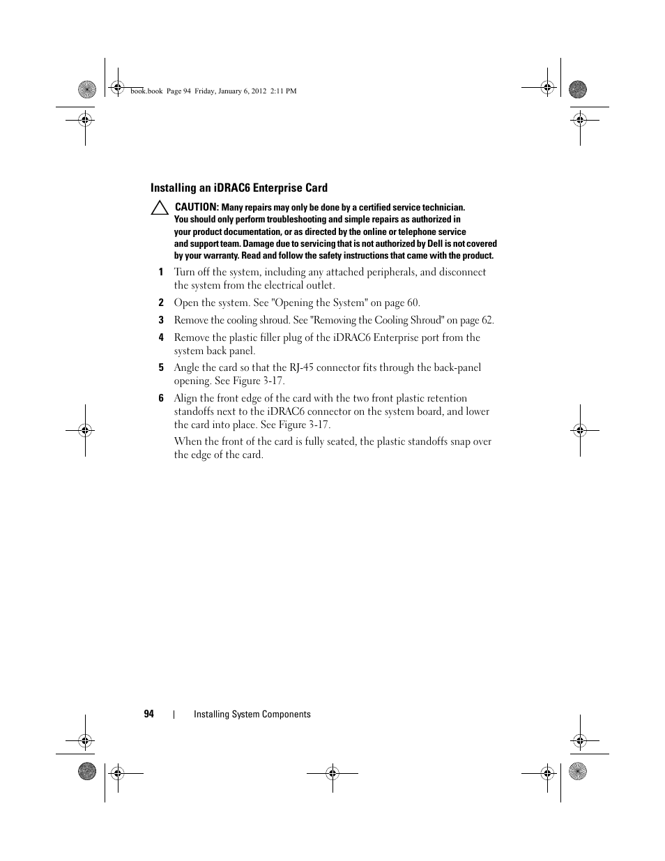 Installing an idrac6 enterprise card | Dell DR4000 User Manual | Page 94 / 156