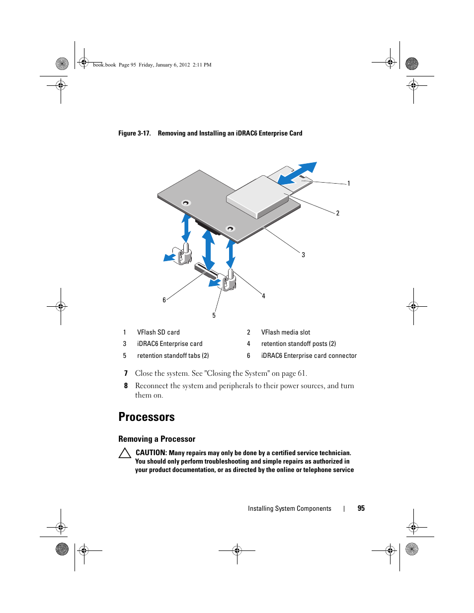Processors, Removing a processor | Dell DR4000 User Manual | Page 95 / 156