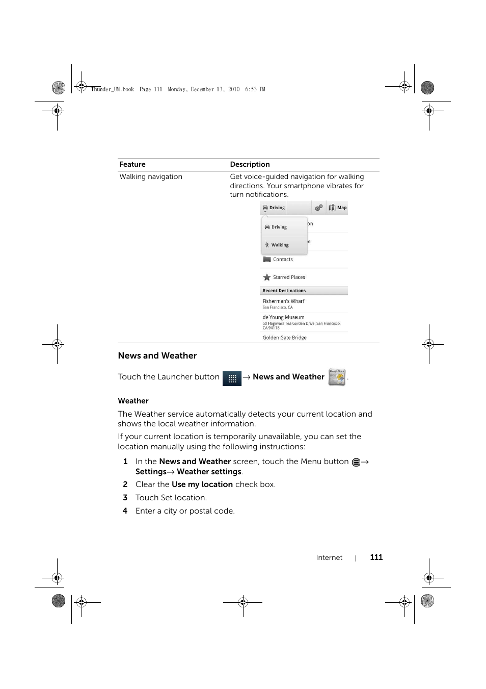 News and weather, Weather | Dell Mobile Venue User Manual | Page 111 / 161
