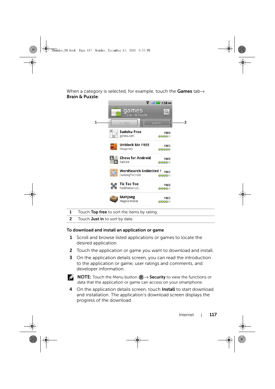 To download and install an application or game | Dell Mobile Venue User Manual | Page 117 / 161