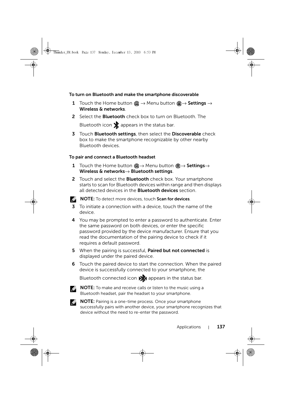 To pair and connect a bluetooth headset | Dell Mobile Venue User Manual | Page 137 / 161