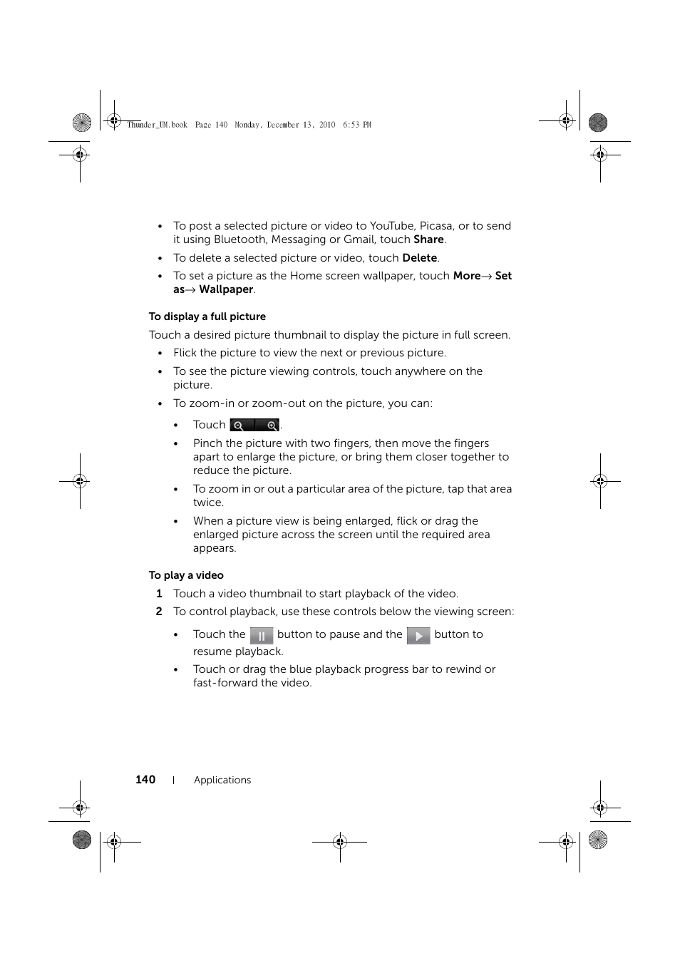 To display a full picture, To play a video | Dell Mobile Venue User Manual | Page 140 / 161