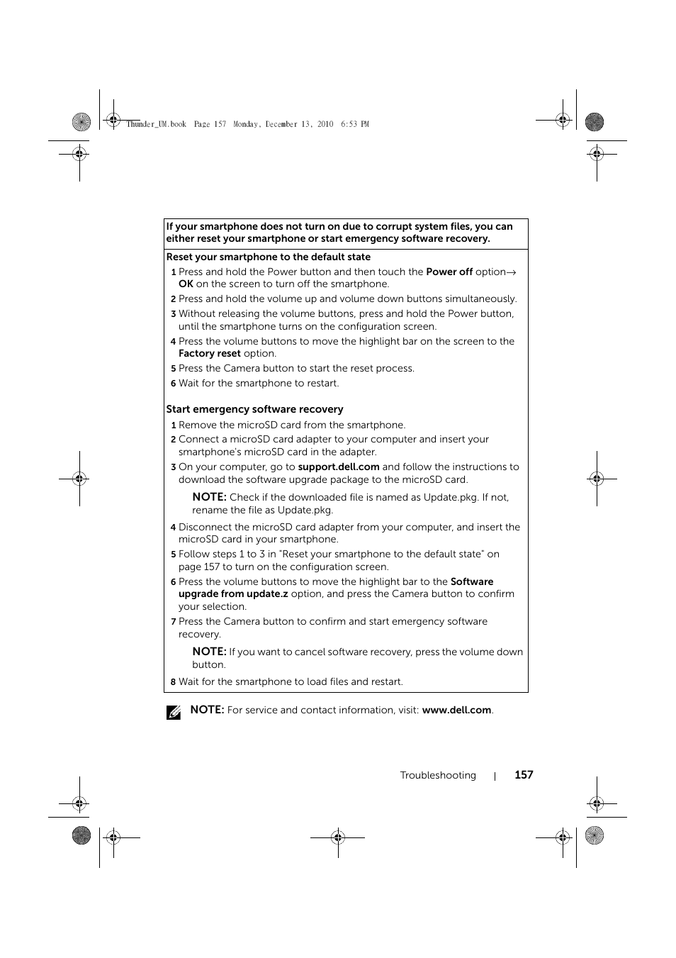 Start emergency software recovery | Dell Mobile Venue User Manual | Page 157 / 161