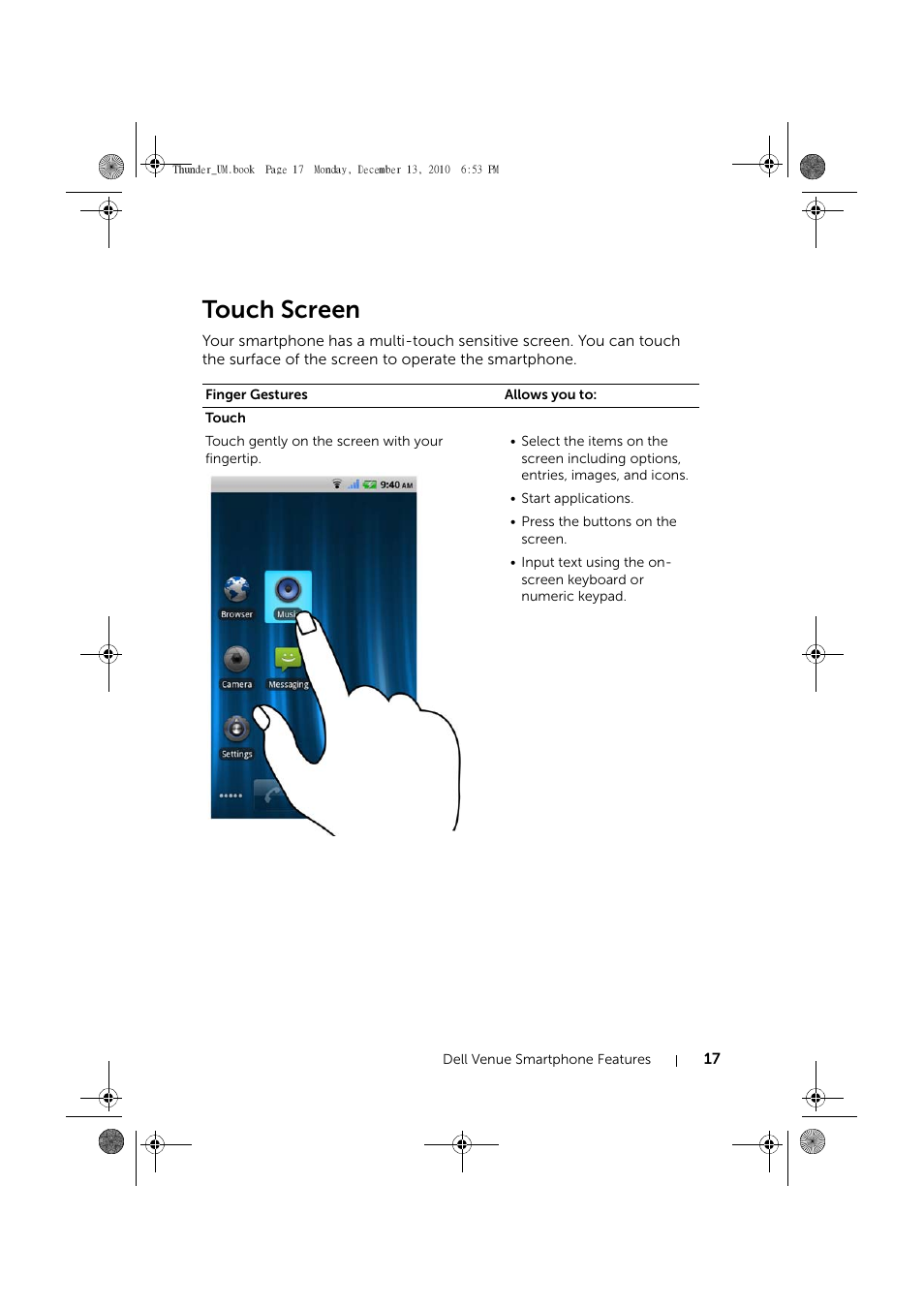 Touch screen | Dell Mobile Venue User Manual | Page 17 / 161