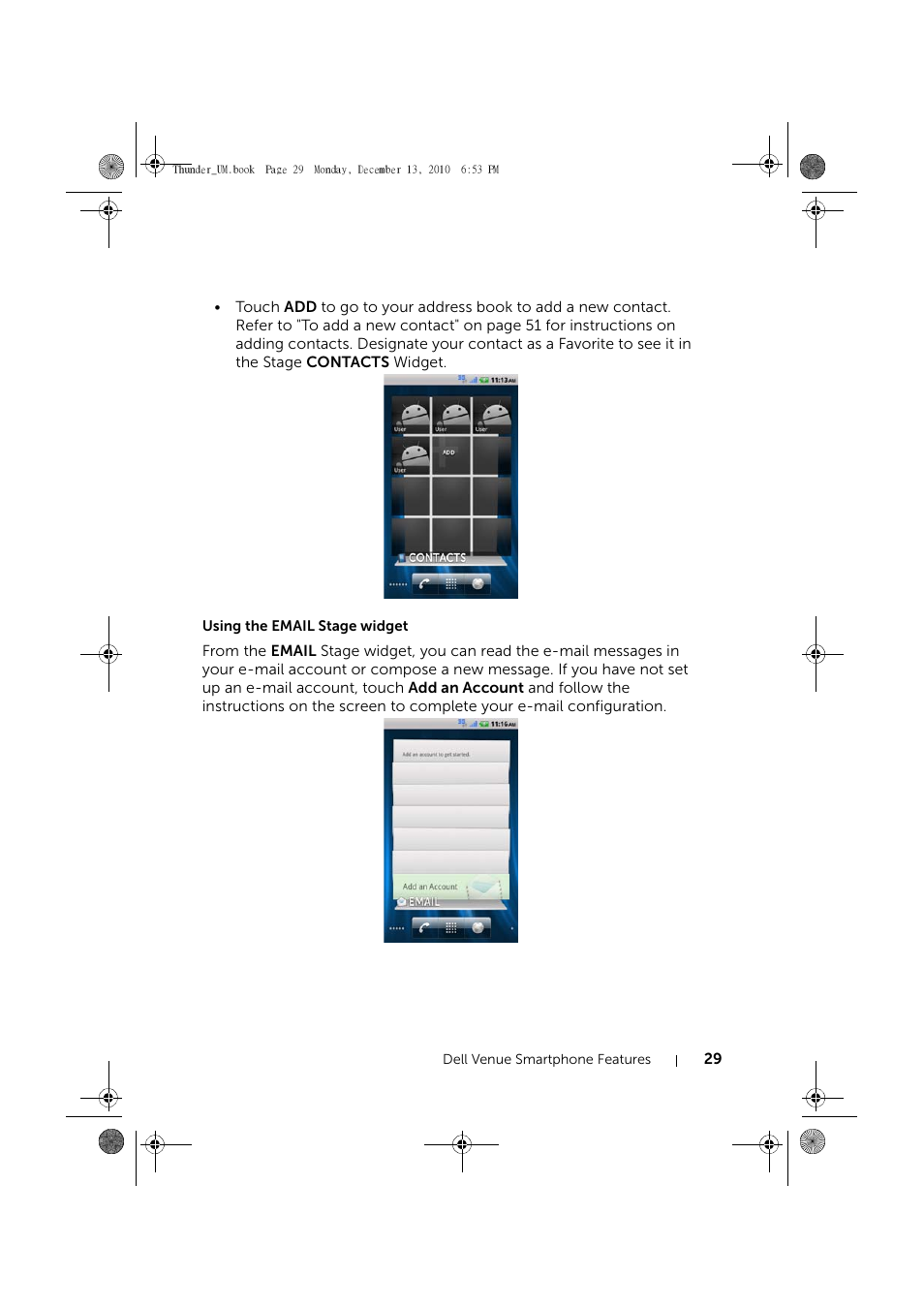 Using the email stage widget | Dell Mobile Venue User Manual | Page 29 / 161