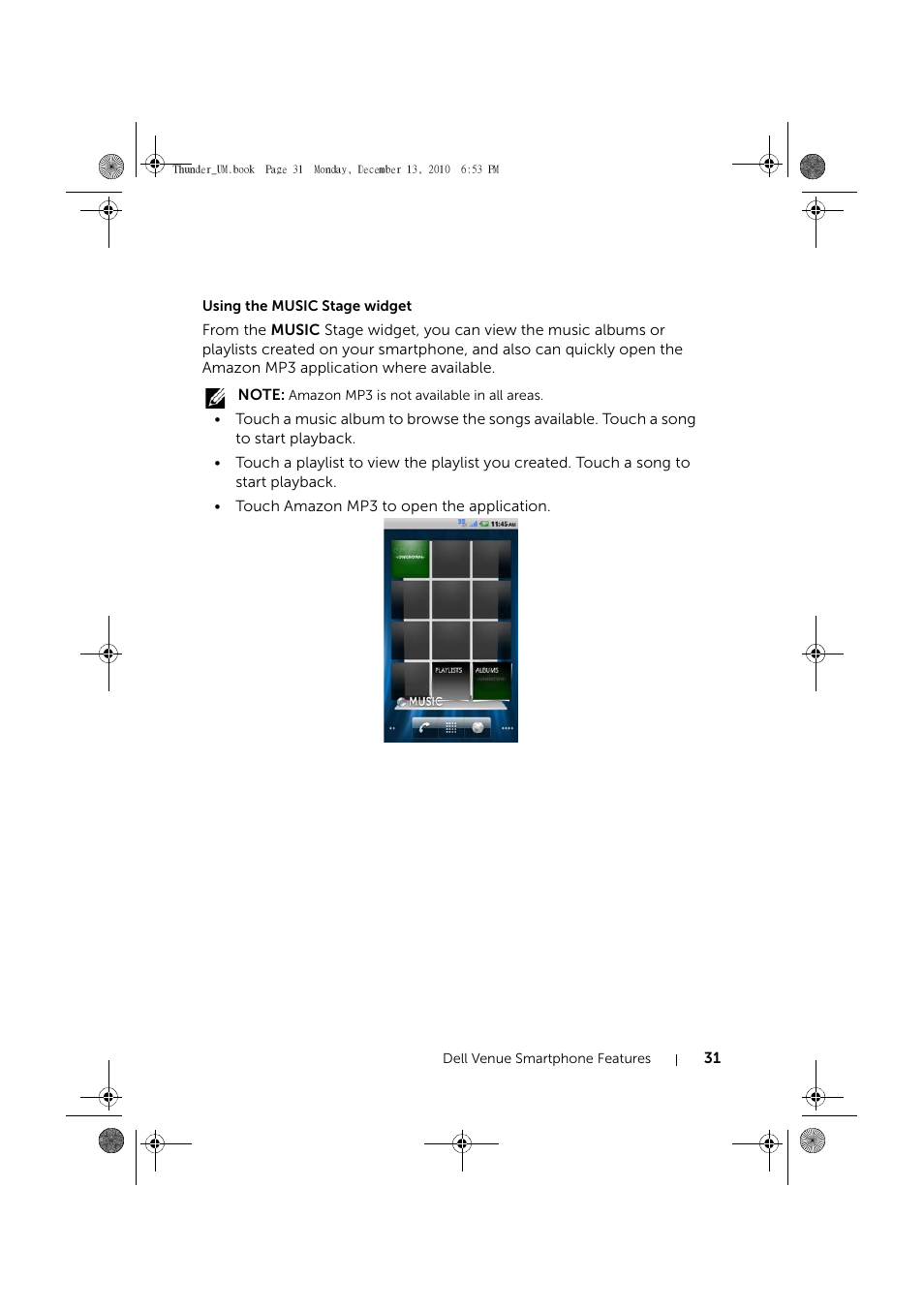 Using the music stage widget | Dell Mobile Venue User Manual | Page 31 / 161