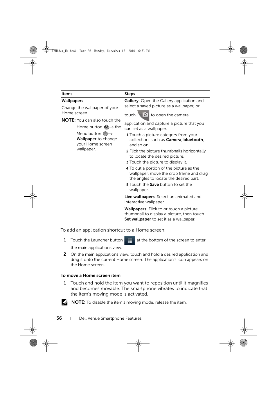 To move a home screen item | Dell Mobile Venue User Manual | Page 36 / 161