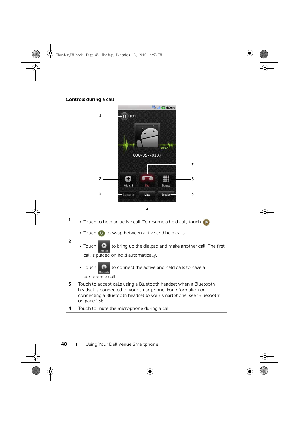 Controls during a call | Dell Mobile Venue User Manual | Page 48 / 161