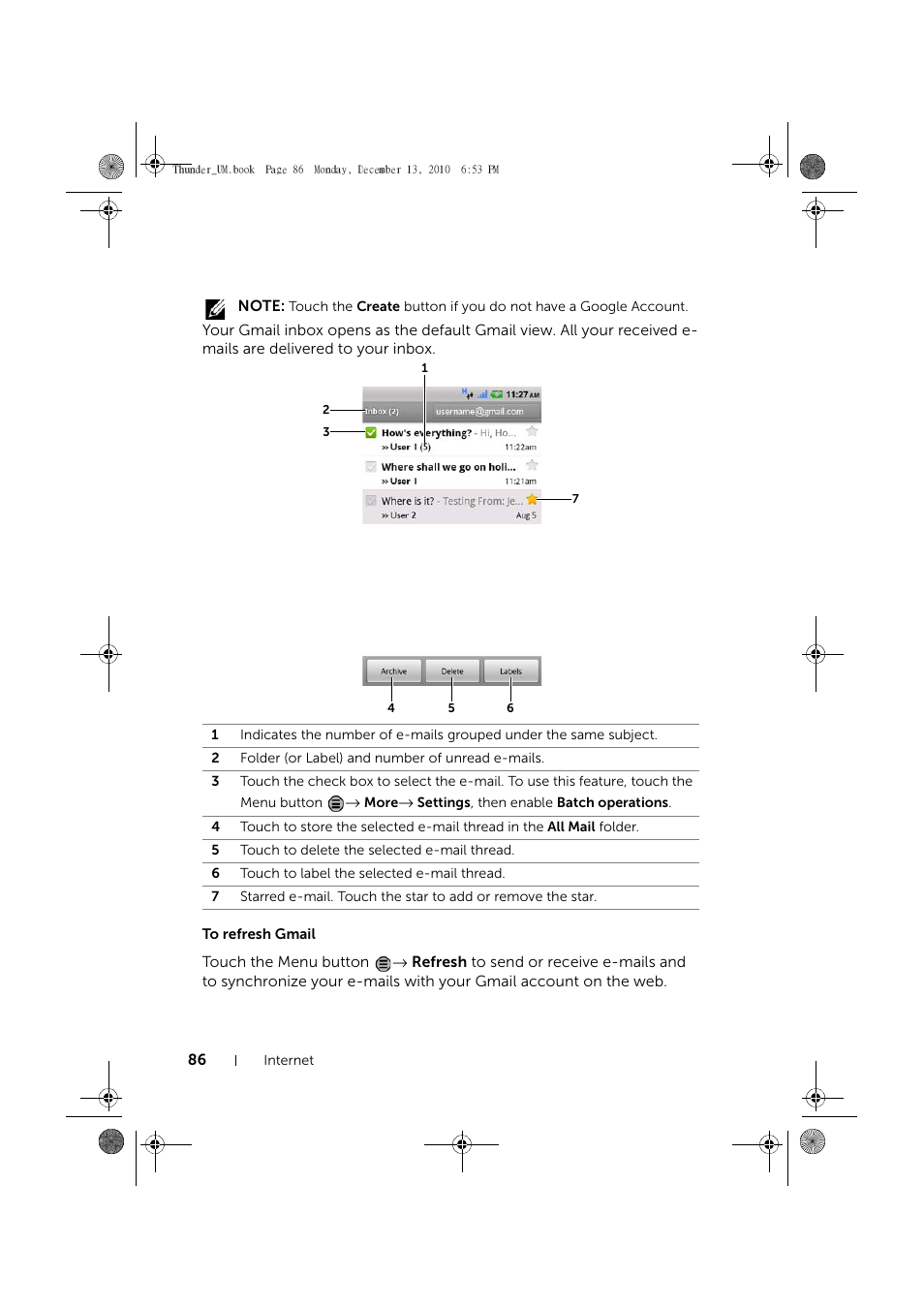 To refresh gmail | Dell Mobile Venue User Manual | Page 86 / 161