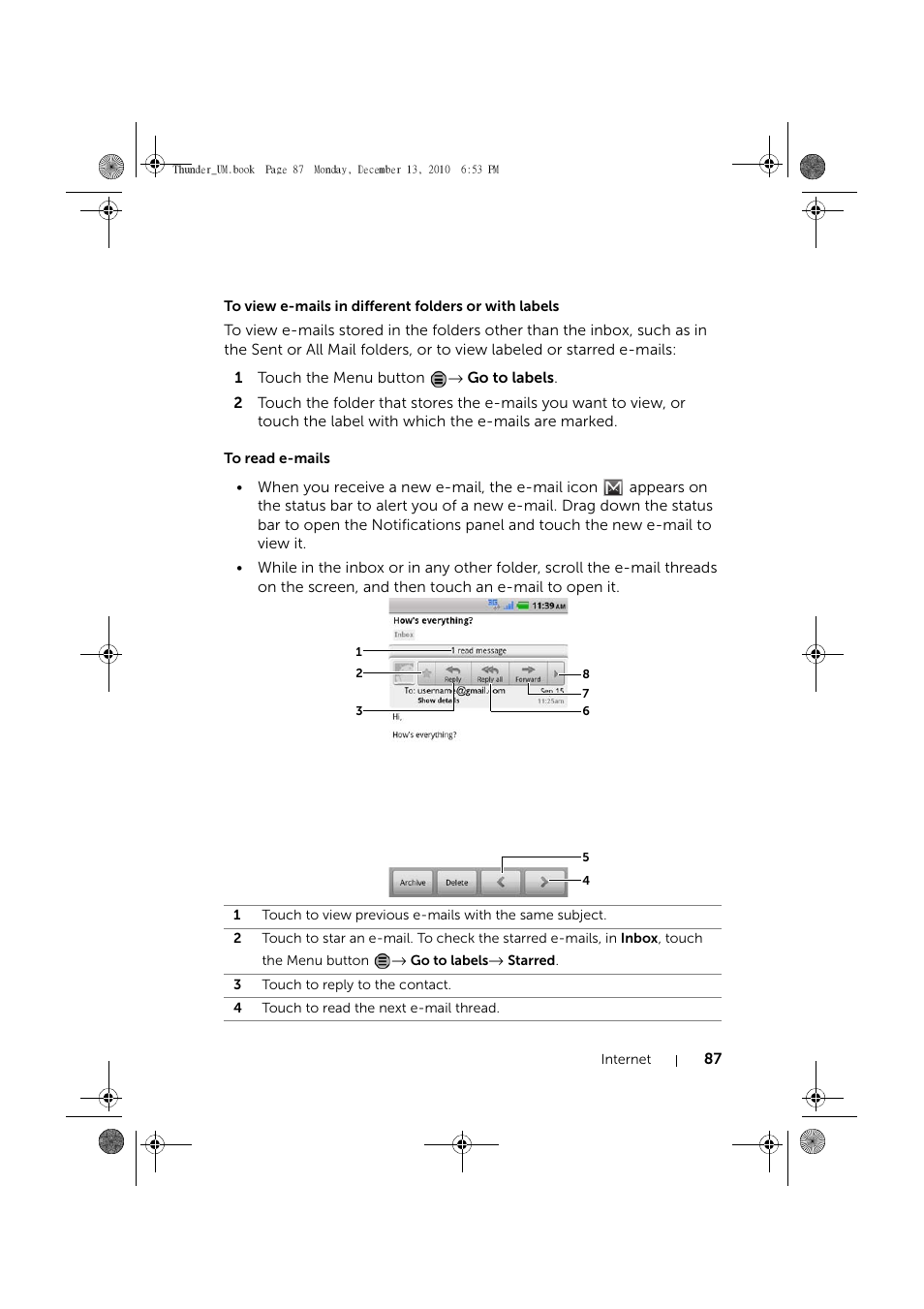 To read e-mails | Dell Mobile Venue User Manual | Page 87 / 161