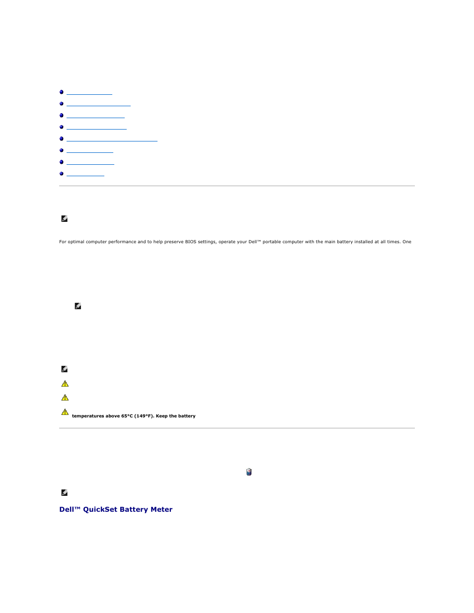 Using a battery, Battery performance, Checking the battery charge | Dell™ quickset battery meter | Dell Latitude 120L User Manual | Page 9 / 104