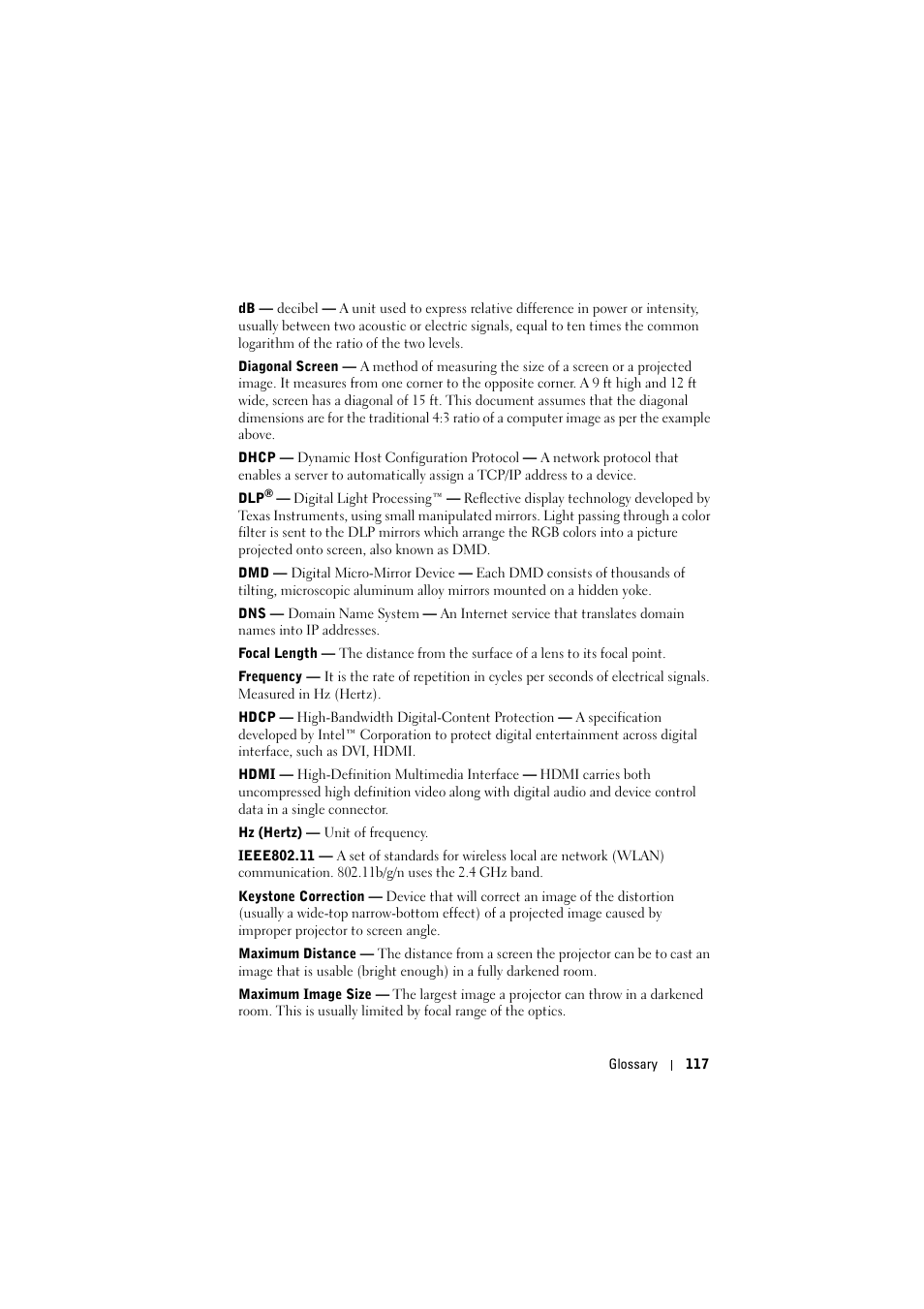 Dell 4320 Projector User Manual | Page 117 / 121