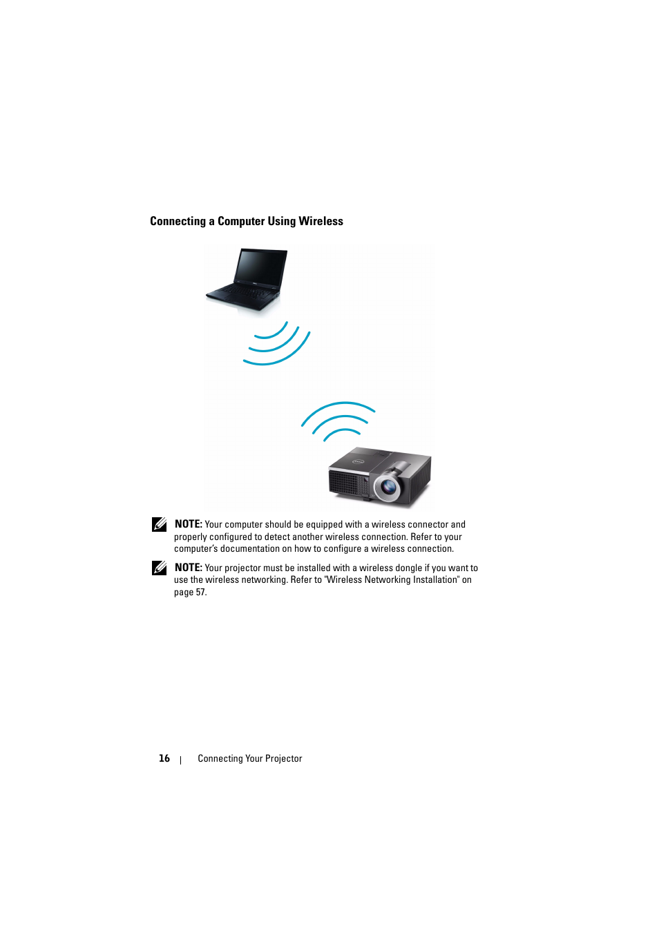 Connecting a computer using wireless | Dell 4320 Projector User Manual | Page 16 / 121