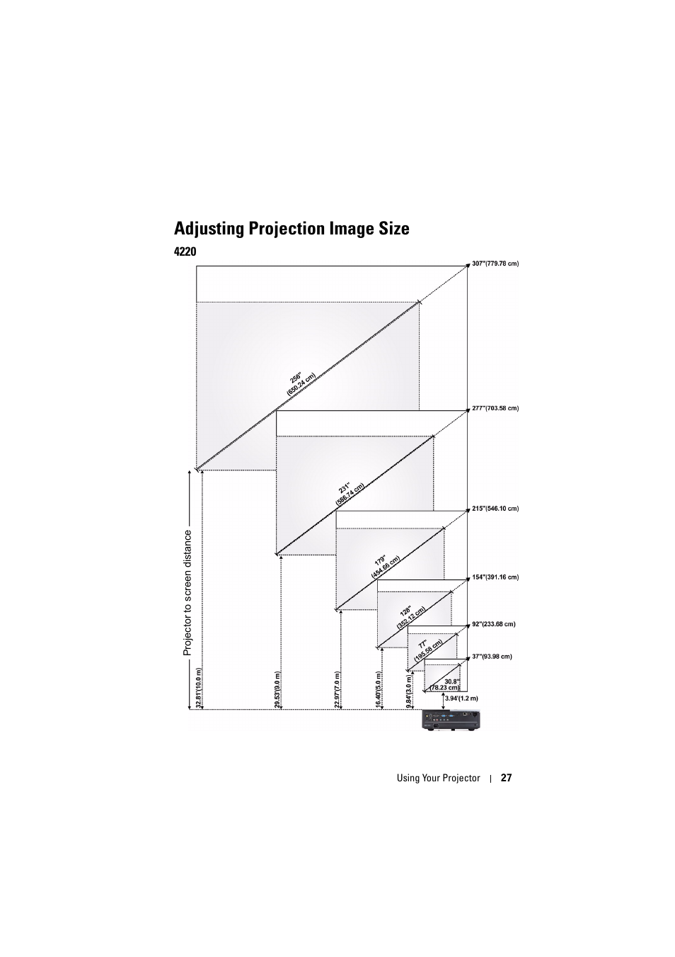 Adjusting projection image size | Dell 4320 Projector User Manual | Page 27 / 121
