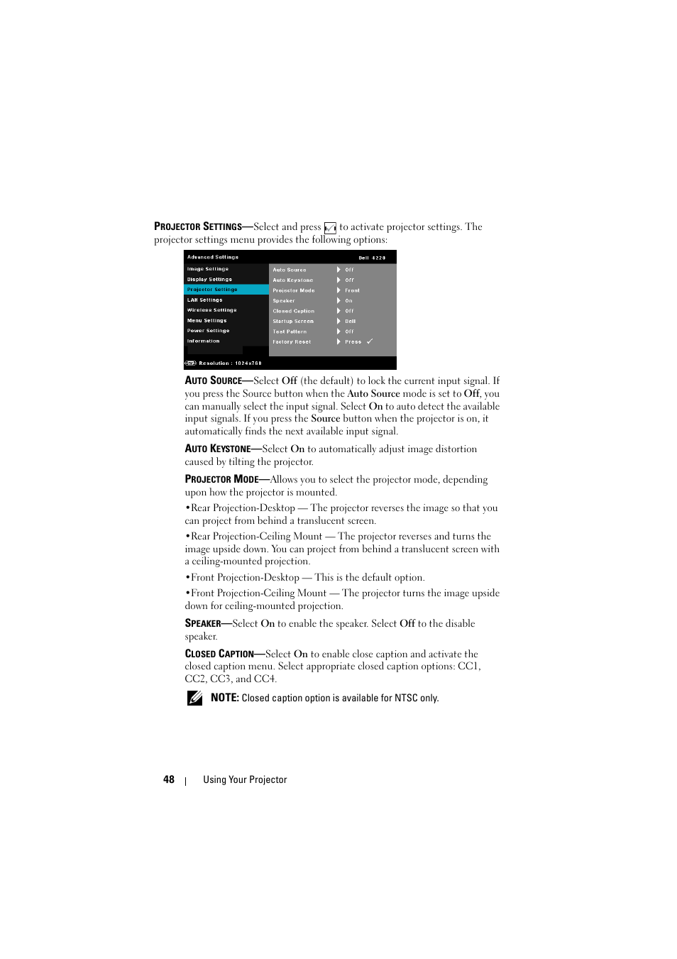 Dell 4320 Projector User Manual | Page 48 / 121