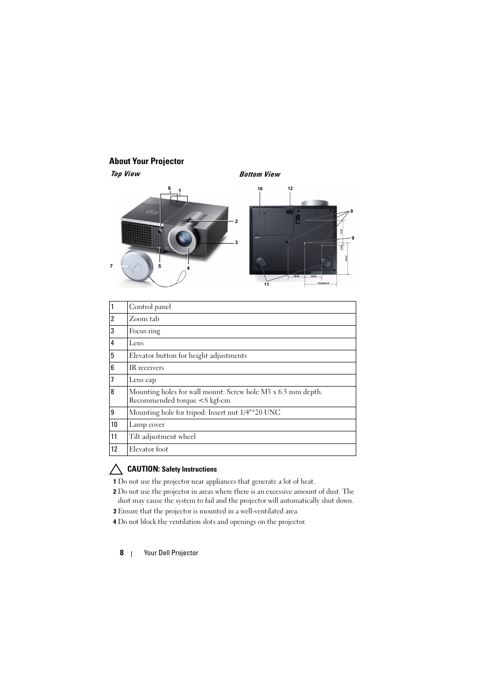 About your projector, Top view | Dell 4320 Projector User Manual | Page 8 / 121